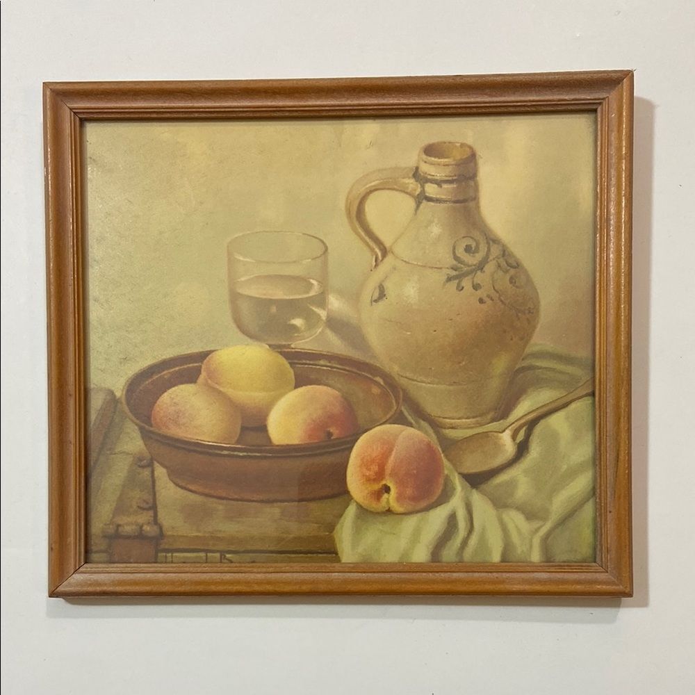 Vintage Henk Bos Still Life Art Print with Brown Frame